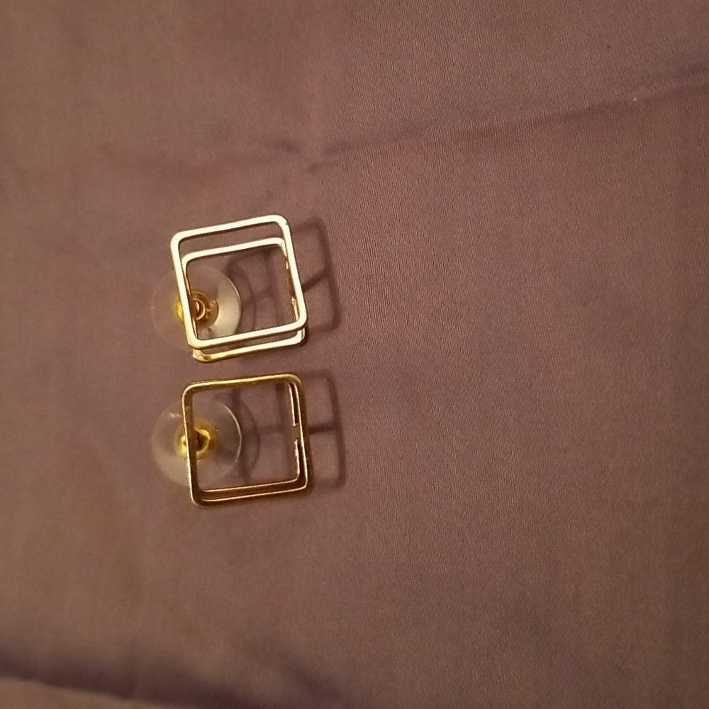 Gold Open Cubed Pierced Earrings